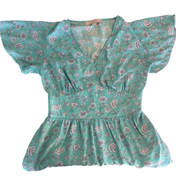 LOFT Turquoise Floral Dress Women's Size 6P Office Core Smocked Back Midi Dress - Picture 4 of 9